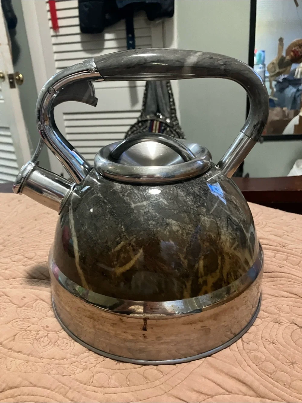 Stainless Steel Marble-Pattern Whistling Kettle - Gray